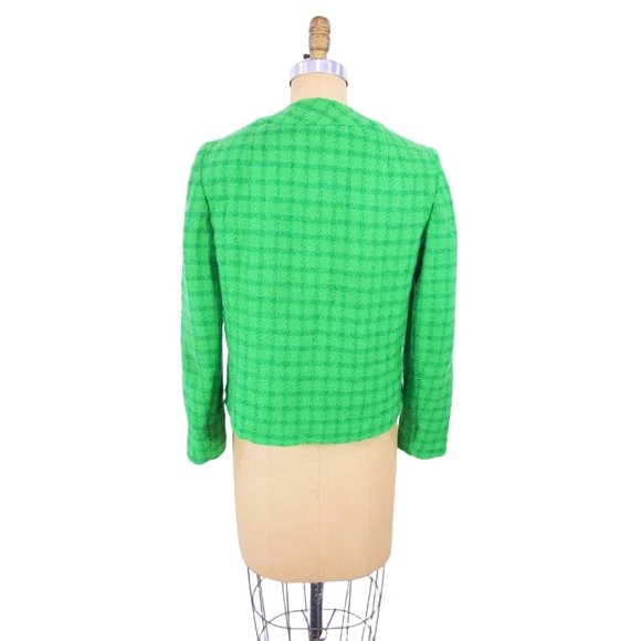 Vintage 1960s Suit Jacket Green Pane Plaid Gold Buttons Wool Blend | W 37" - Picture 5 of 5